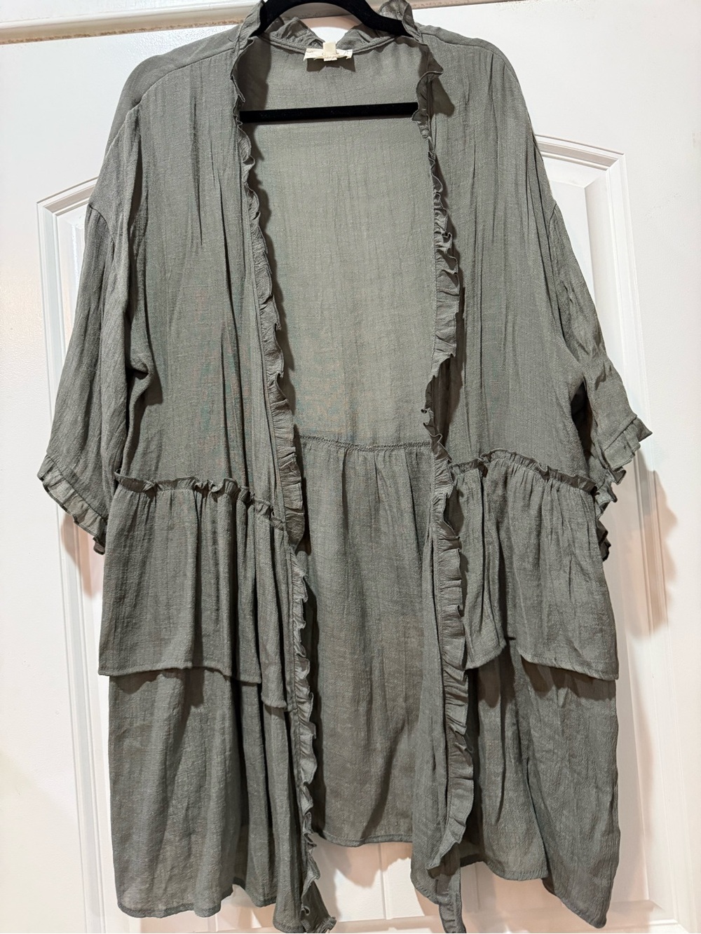 easel Sage Green Ruffled Open-Front Tunic